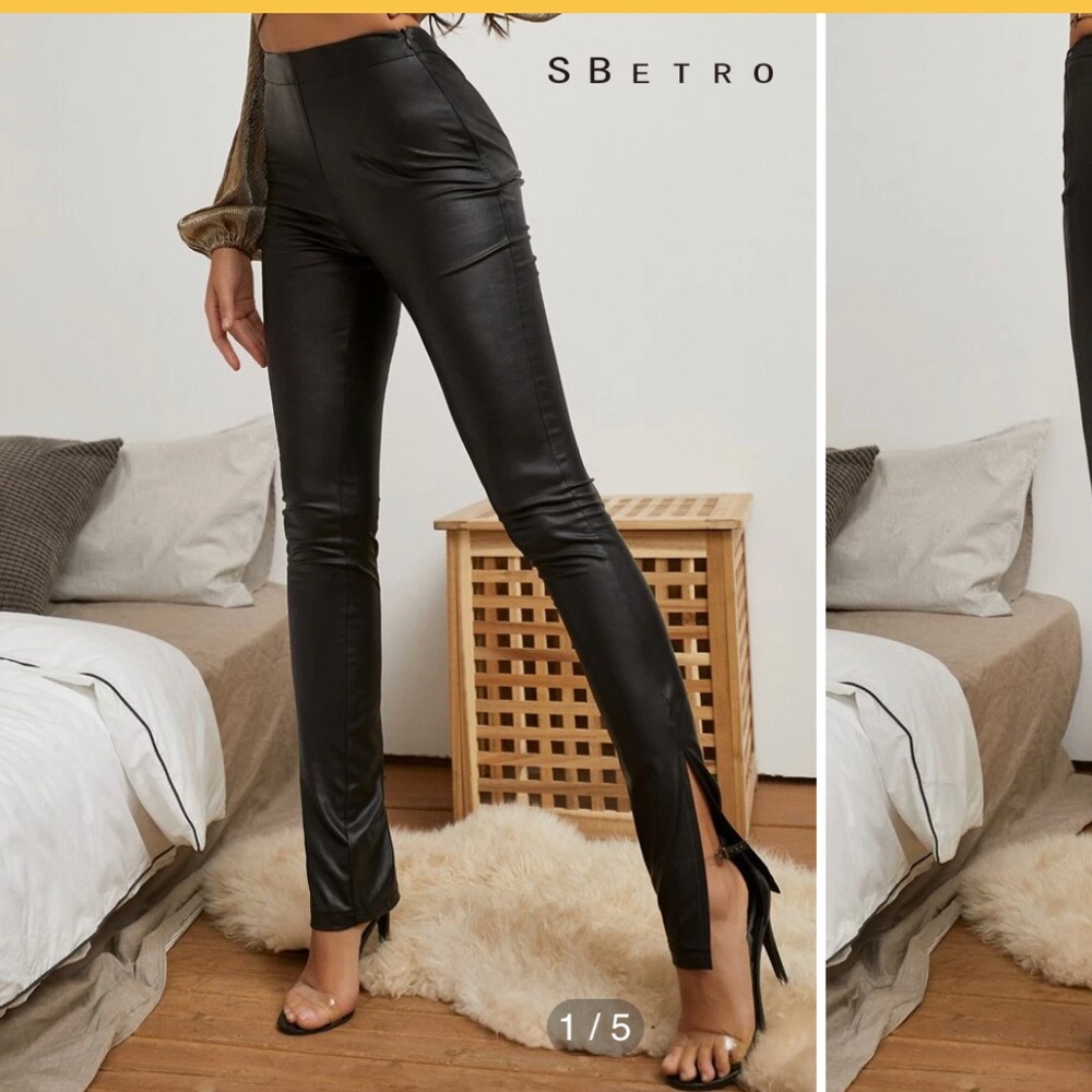 Suzanne Betro side slit hem leather look pants